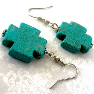 ⭐️5 for $25⭐️Turquoise Crosses - bold beach boho - howlite stone - silver set